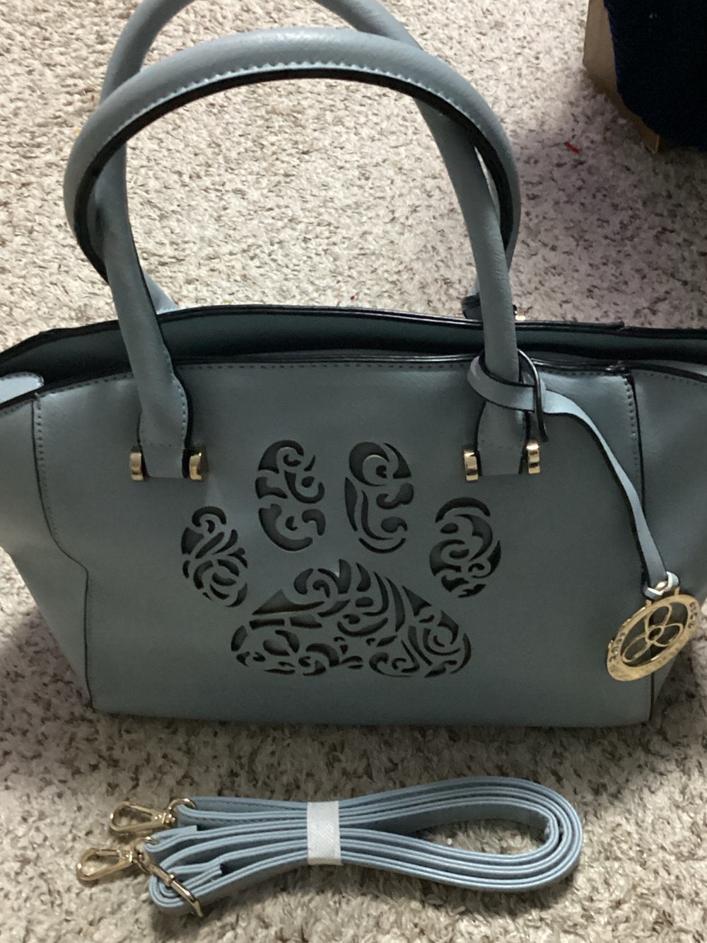 Women's Light Blue Satchel with Decorative cutouts